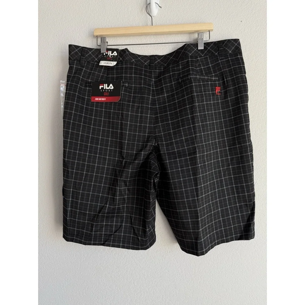 Fila Sport Golf Shorts Mens Sz 40 Black Plaid Performance Flat Front Stretch NEW